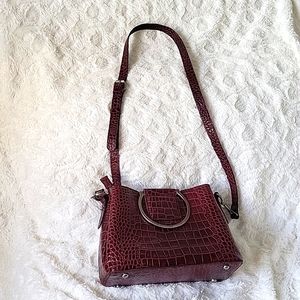 Crocodile look leather maroon crossbody